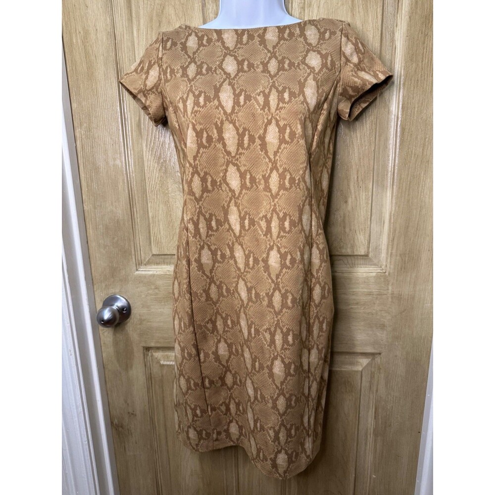 Lauren Ralph Lauren Snakeskin Print Dress Sz S Women's short sleeve beige brown